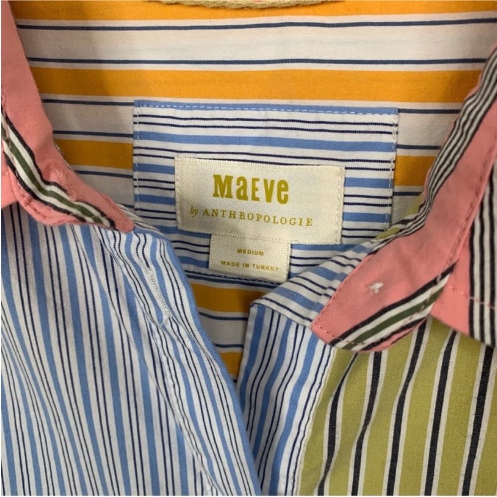 Maeve Multicolor Striped Button-Down Shirt Dress in Blue, Olive & Pink - Picture 4 of 8